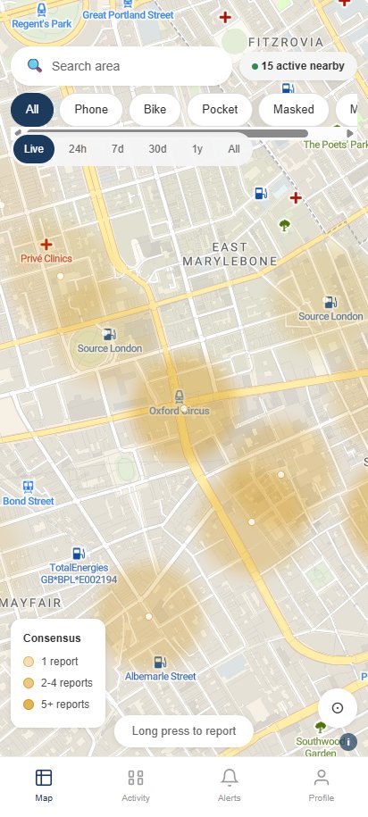 Map showing active incident zones after reporting